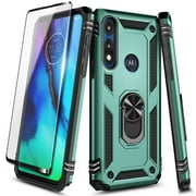 For Motorola Moto E 2020 Case with Tempered Glass Screen Protector (Full Coverage), Nagebee Military Armor [Magnetic Ring Holder & Kickstand] Shockproof Protective Cover (Green)