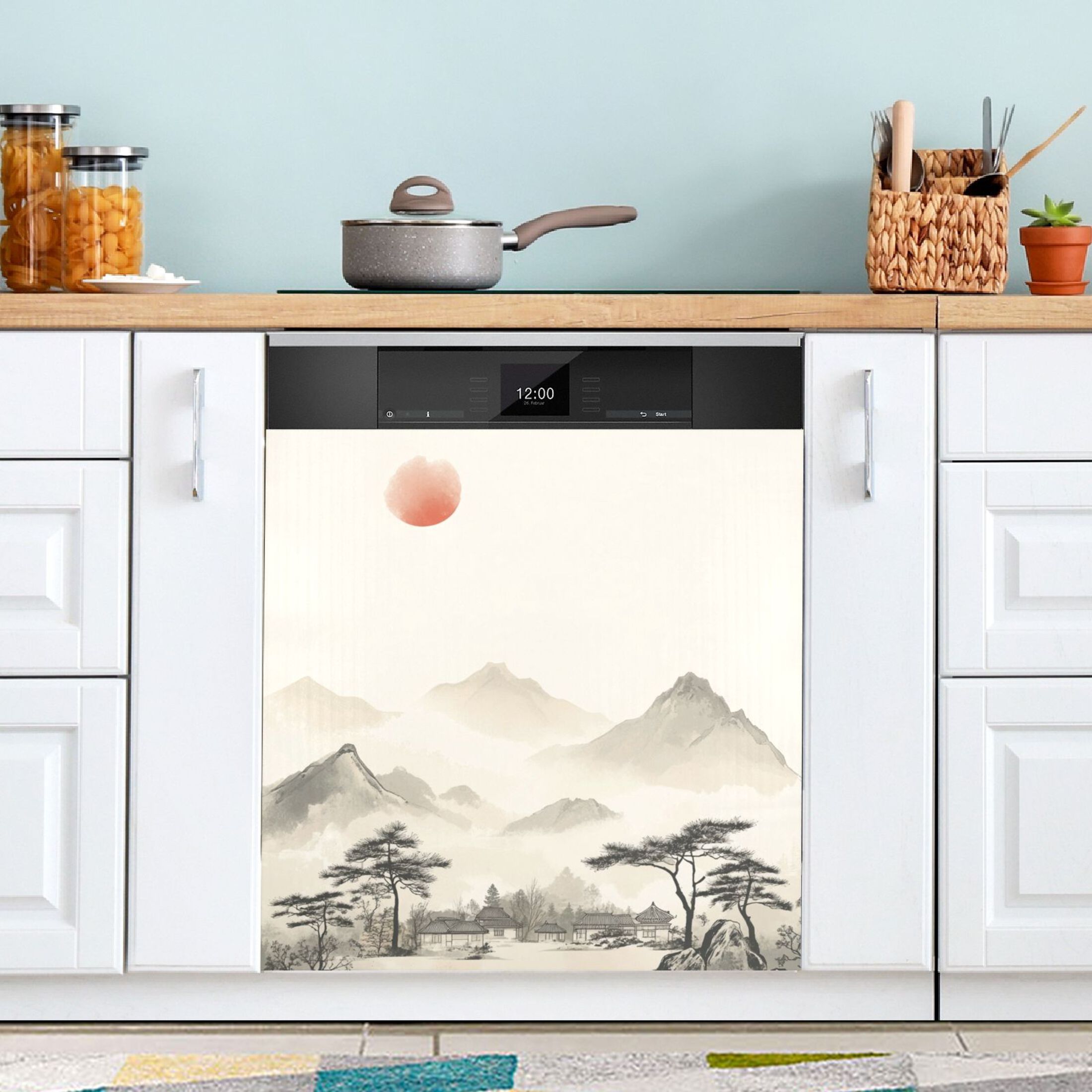 Dishwasher Magnetic Sticker 23x26 Inch Refrigerator Magnetic Sticker Washing Machine Magnetic Sticker Kitchen Panel Magnetic Sticker Home Decor Ink Wash Painting