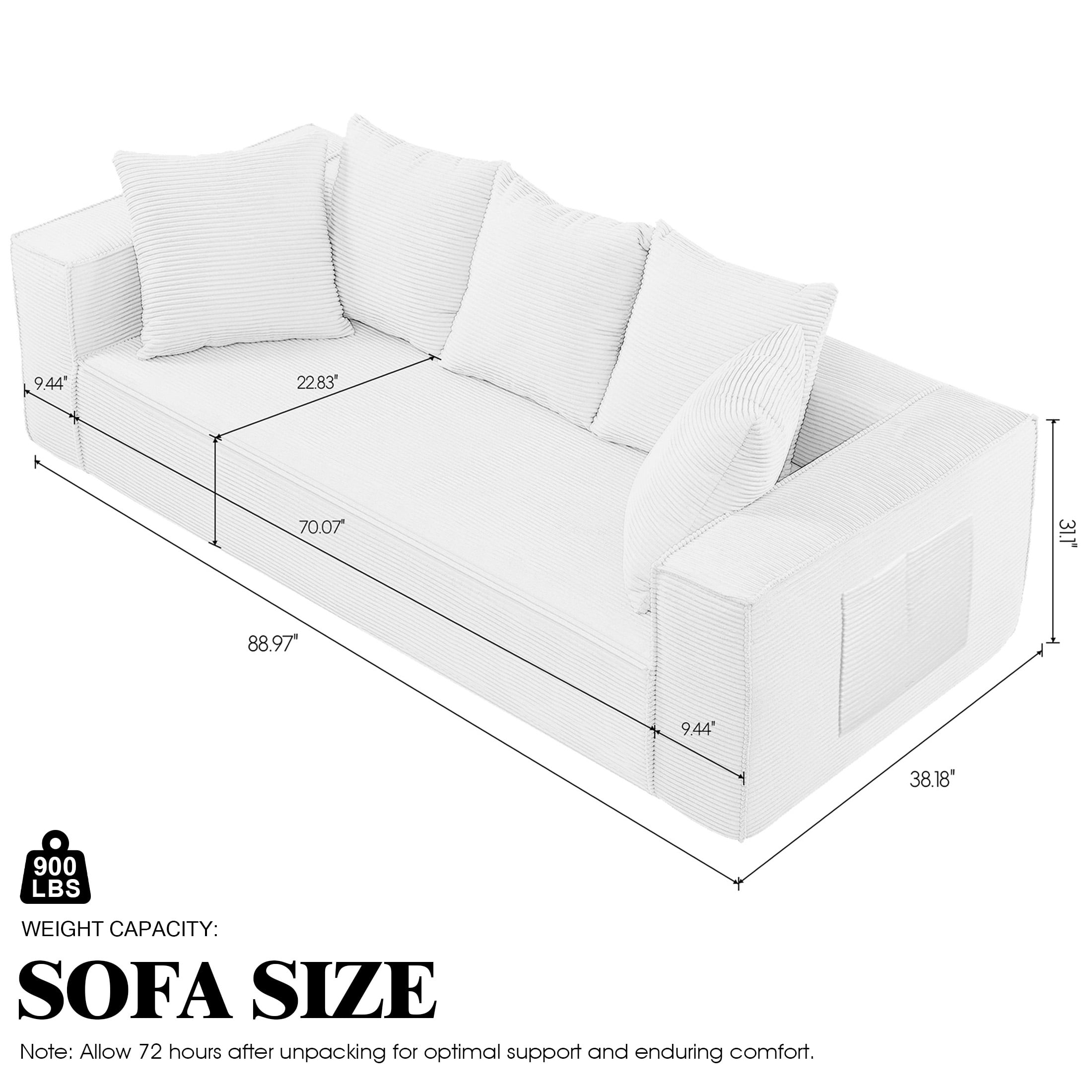 DEALTOPS 88" Loveseat Sofa, 3 Seater Pure Sponge Foam, Corduroy for Living Room, Easy Assembly，Gray