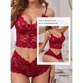 thumbnail image 6 of Xuanfei Women Solid Color Bow Tie See Through Crochet Lace 2 Piece Set Underwear, 6 of 7