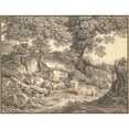 thumbnail image 2 of Johann Christian Reinhart 14x12 Gold Ornate Wood Frame and Double Matted Museum Art Print Titled - Italian Landscape with Trees, Rocks and a Resting Deer (1824), 2 of 4