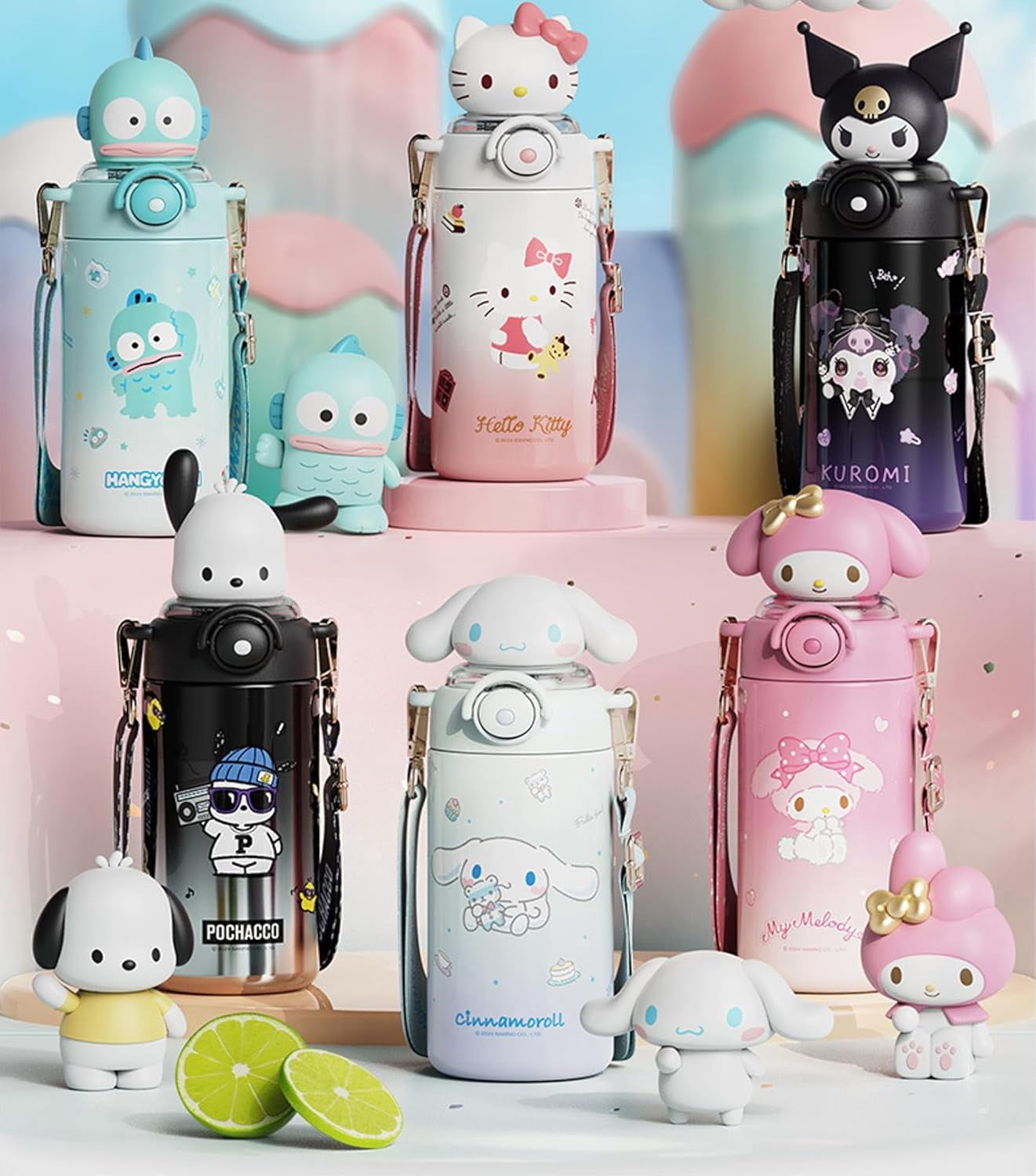 Kuromi Hello Kitty Cinnamoroll Water Bottle 600ml Melody Stainless
