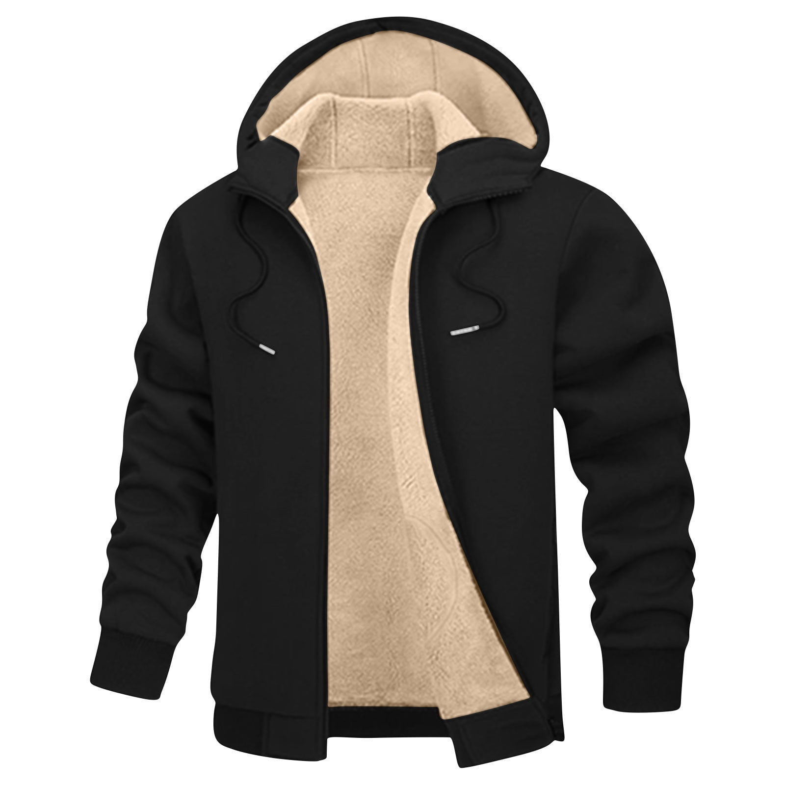 GuangCheng Mens Sherpa Lined Hoodies,Full Zip,Hooded Sweatshirts,with Plush Fleece Interior,Black,3XL