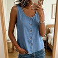 thumbnail image 4 of Tank Tops for Women Sleeveless Round Neck Solid Color Button Shirts, 4 of 8