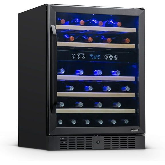 Restored Newair NWC046BS00-RB 24" Built-in Dual Zone Wine Fridge, 46 Bottles, Black (Refurbished)