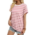 thumbnail image 3 of Women's Short Sleeve Shirts Outfits Stripe Dressy Clothes Tops for Casual Summer Pink M, 3 of 8