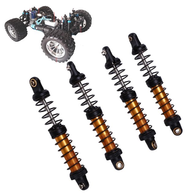 RC Damper Set, 90mm Accuracy Fit High Strength RC Car Shock Absorbers with 8 Spare Springs for 1/10 Scale Models Gold,Ti Color