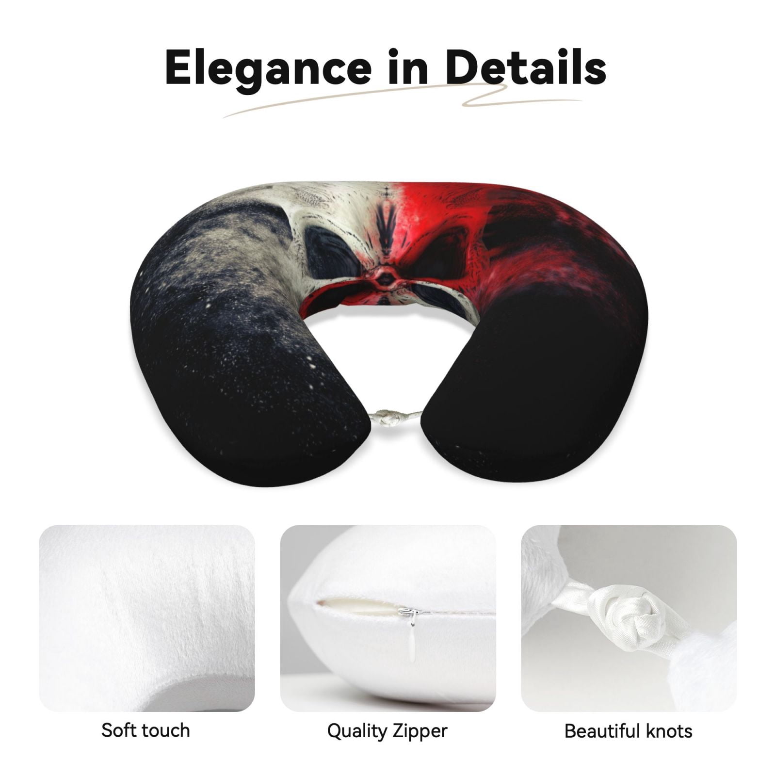 Xecao Red And White Screaming Demon Skull Print Memory Foam Cervical Neck Pillow Versatile U-Shaped Pillows for Home,Office,Camping,Travelling,Soft Washable Cover