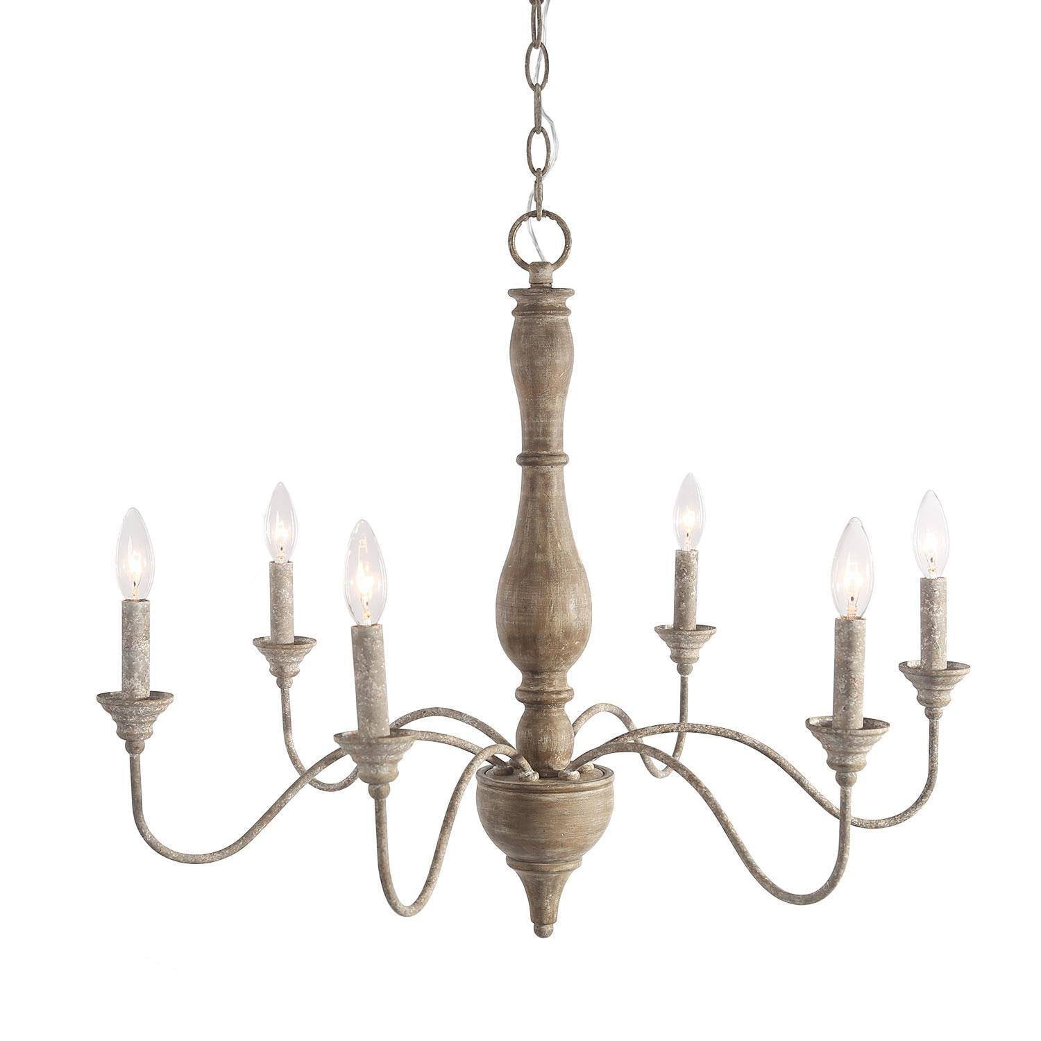 LNC 6-Light Grayish Wood and Antique White French Country LED Chandelier
