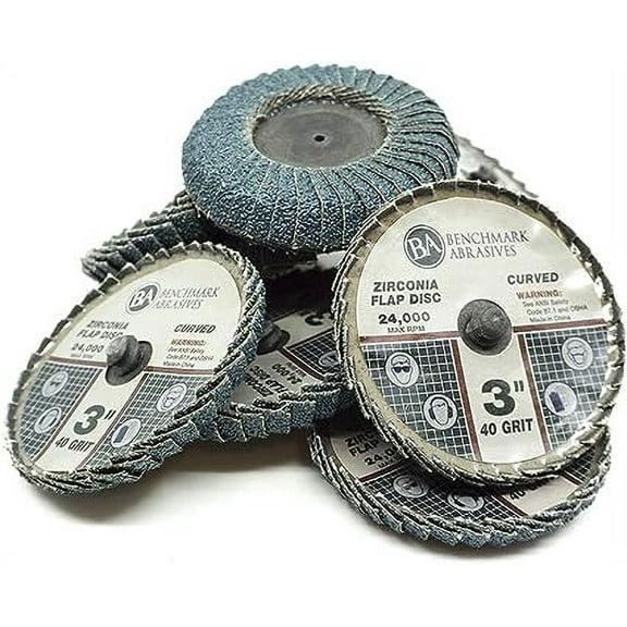 Benchmark Abrasives 3" Quick Change Zirconia Curved Fillet Weld Flap Disc Grinding Wheel with a Male R-Type Back Design For Cleaning Finishing Deburring (Pack of 10) - 40 Grit
