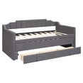 thumbnail image 7 of Twin Size Daybed with Trundle and Three Drawers, Modern Linen Tufted Upholstered Daybed Frame with 10 Slat Support Dual-use Solid Wood Platform Sofa Bed with Square Arms for Bedroom Living Room, Gray, 7 of 7