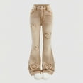 thumbnail image 2 of XEGLSBU Girls Jeans Size 7/8 Teenage Girls 9 to 13 Years Old Are Wearing Fashionable and Caring Embroidered Snowflake Like Washed Flared Jeans Khaki Size 9-10 Years, 2 of 6