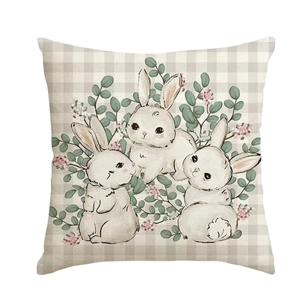 Tirar Almohada Insertos 18 X 18 Pascua Almohada Cubierta Conejos Flores Huevos Verde Impreso de un Lado, Cepillado Caso de Tela para Sofá, Silla Y Verde Tirar Almohada Cubiertas