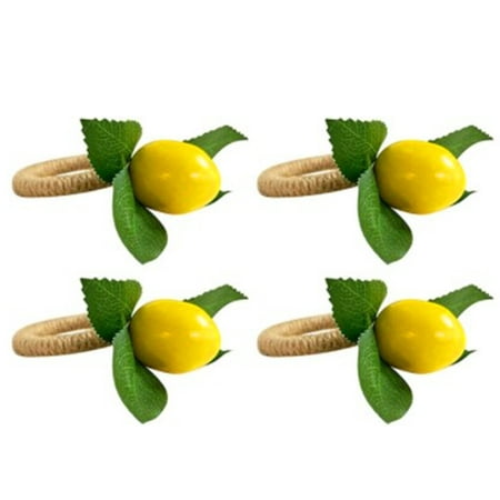 

SIEYIO 4/6Pcs Handmade Napkin Rings Faux Yellow Lemon Fruit Plants with Vine Leaf Serviette Buckle Holder for Wedding Dinner Party Banquet Table Decoration