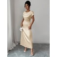 thumbnail image 5 of Champagne Satin Cowl Neck Short Sleeve Maxi Dress For Elegant Day Or Evening Wear, 5 of 6