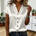 thumbnail image 4 of Hfnxid Women Satin Short Sleeve Shirts Summer Dressy Business Blouses Button Down V Neck Tshirt Solid Color Office Blouses White XXL, 4 of 6