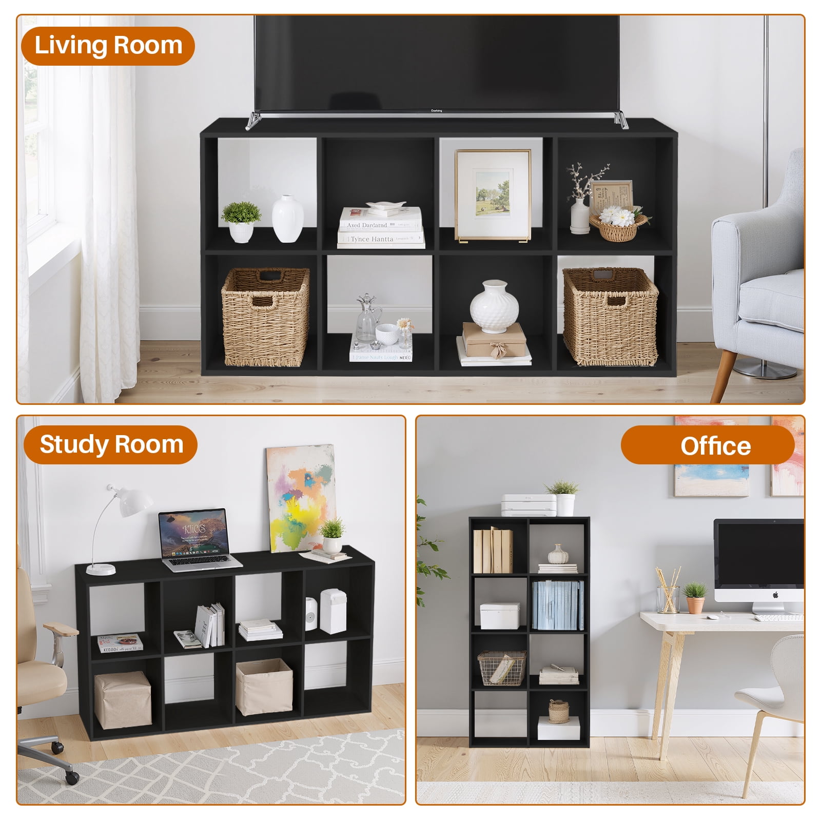Bigleap 6/8/9 Cube Storage Organizer - Modern Open Cube Bookshelf with Removable Back Panels, Display Storage Bookcase for Living Room, Bedroom, Home Office, Entryway,Black