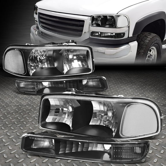 NUVISION for 99-07 GMC Sierra Yukon XL Black Housing Clear Corner Headlight Bumper Lamps
