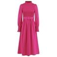 thumbnail image 6 of IROINNID Maxi Dress for Women Round Neck Long Sleeve Pleated A-line Solid Color Dress Discount,Hot Pink, 6 of 8