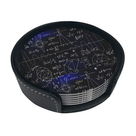 

Round Pu Leather Coaster Mathematical Endless Formulas Physics Science Heat - Resistant Beverage Cup Mat-Fancy Decor For Kitchen Office Dining Room Table - Drink Protector 6-Slice
