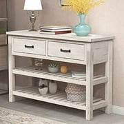 Console Table, Rockjame Sofa Table with Drawers and 2 Tiers Shelves, Console Tables for Entryway Hallway Bathroom Living Room (Antique White)