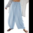 thumbnail image 2 of Pantalones Palazzo Harem Informales Holgados con Cordón para Mujer, para Verano, Playa, Viajes, Vacaciones, con Bolsillos. Azul L, 2 of 7