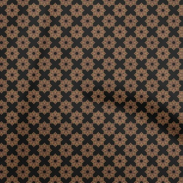 oneOone Polyester Spandex Black Fabric Asian Floral Tiles Fabric For Sewing Printed Craft Fabric By The Yard 56 Inch Wide