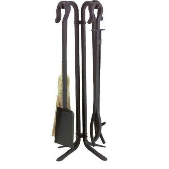 Dagan 7601 Wrought Iron Fireplace Tool Set - Corn Broom, Black - 5 Piece