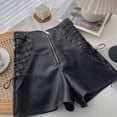 thumbnail image 2 of Kids Girls Leather Shorts High Waisted Straight Leg Y2K Shorts with Pockets Elastic Half Zip Skinny Going out Slim Fit Outfit, 2 of 6