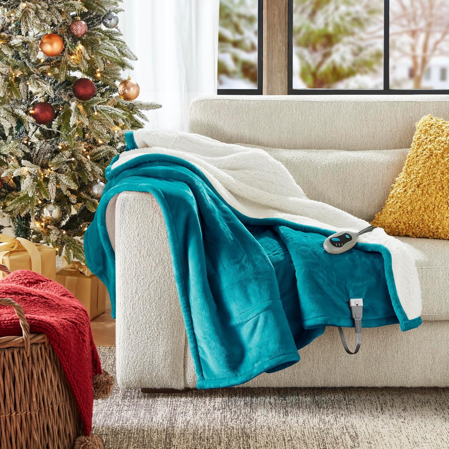 Heated Blanket, Eletric Throw Blanket, Soft, Warm, Reversible Plush - Sherpa Heating Blanket Throw for Office, Couch, 3 Heat Settings, 2 hr Auto Shut Off, Machine Washable, 50 x 60 Teal