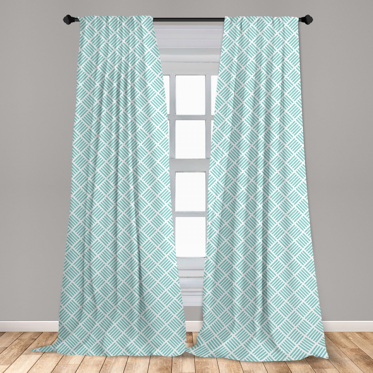 Aqua Curtains 2 Panels Set, Diagonal Parallel Lines in Different