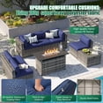 thumbnail image 6 of LazySunsets 8 Piece Patio Furniture Set with 44” Fire Pit Table Wicker Rattan Patio Conversation Set Outdoor Sectional Sofa Set with Coffee Table and Blue Cushions(Waterproof Cover Included), 6 of 9
