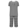 thumbnail image 3 of Womens Warm Pajamas New Womens Casual Capris Pajama Sets 2 Piece Soft Sleepwear Short Sleeve Tops and Capris Pants Plaid Loungewear Pjs Set Outfits Sets for Women Summer New Gray XXL, 3 of 7