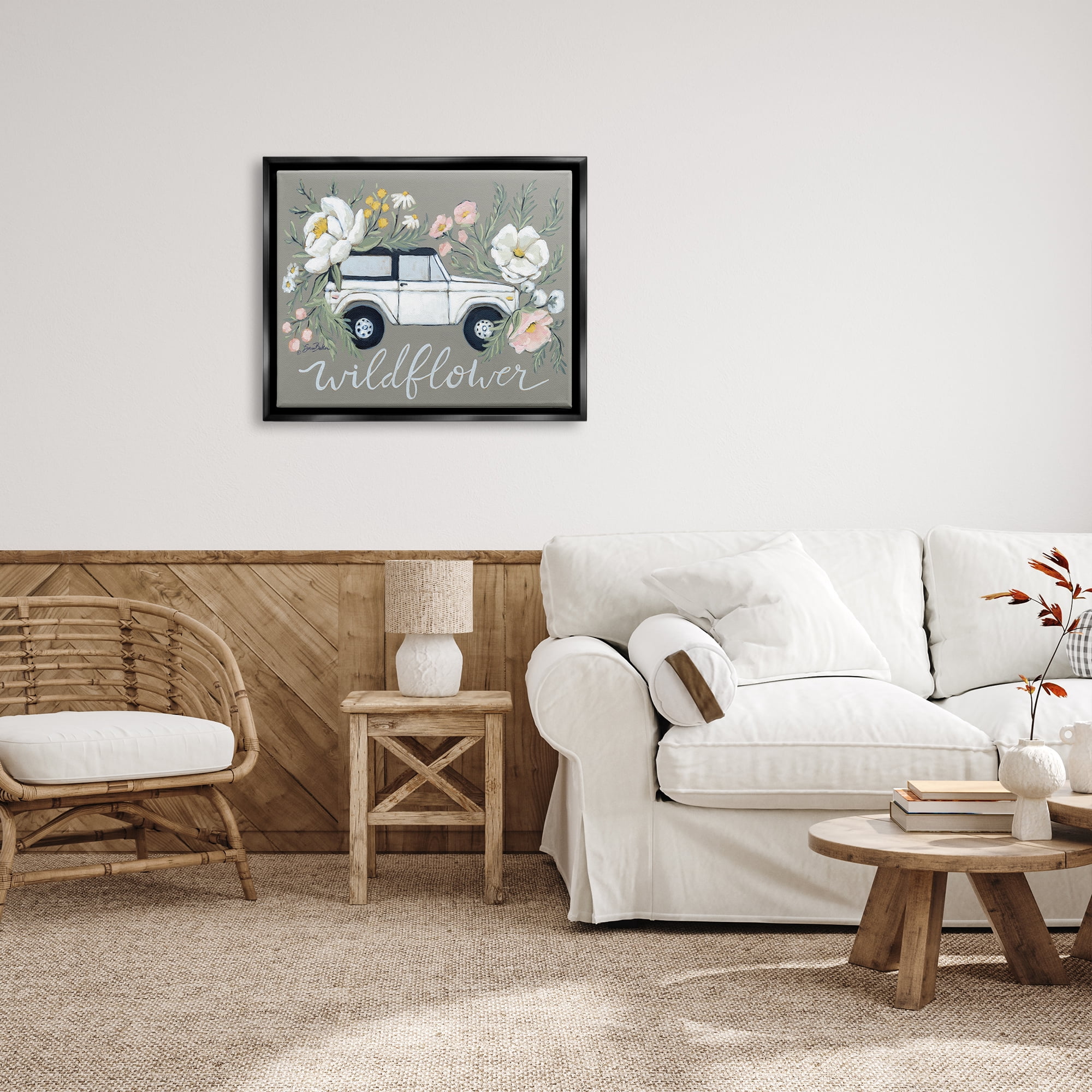 Stupell Industries Wildflower Phrase Floral Car Botanical & Floral Painting Black Floater Framed Art Print Wall Art, 31 x 25