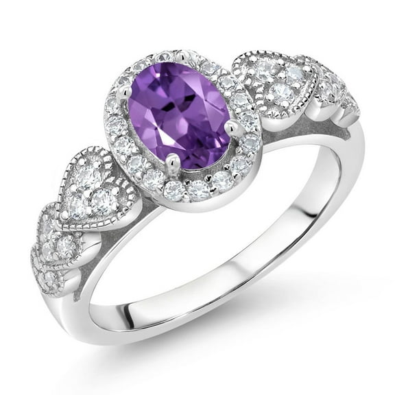 Gem Stone King 1.18 Cttw Purple Amethyst Engagement Ring for Women | 925 Sterling Silver | Gemstone Birthstone | Oval 7X5MM | Available in Size 5, 6, 7, 8, 9
