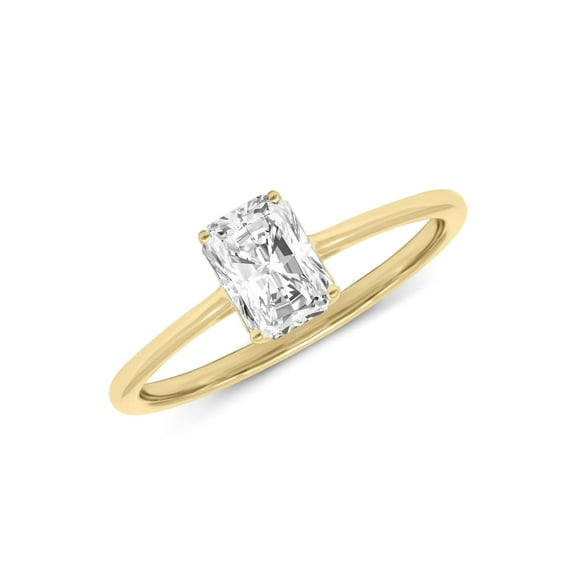 14K Yellow Gold Radiant Shape Lab Grown Diamond Basket Split Shank Solitaire Engagement Ring - 1 Carat (Ring Size: 4.5)