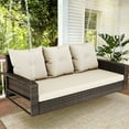 thumbnail image 3 of 3-Seats Wicker Hanging Porch Swing Chair Outdoor Gray Rattan Patio Swing Lounge 3 Back Cushions Capacity for Garden, Balcony, Living Room, 3 of 9
