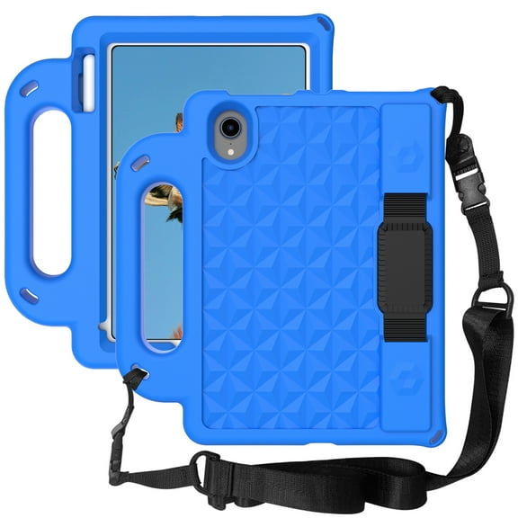 Shockproof Case for Samsung Galaxy Tab A7 10.4 SM-T500, Crossbody Strap Hybrid Rugged Kickstand Full Body Protective Kids Cover, Blue