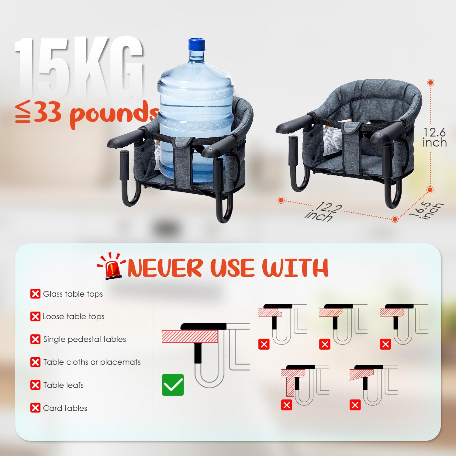 Portable High Chair with Storage Bag - Clip-On Fast Table Chair for Home and Travel