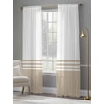 thumbnail image 4 of Beige White Striped Semi Sheer Window Curtains 96 Inches Long, Modern Abstract Art Aesthetics Rod Pocket Voile Silky Chiffon Curtain Light Filtering Drapes for Living Room, Kitchen, 52"x96", 2 Panels, 4 of 9