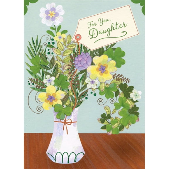 Designer Greetings Flower and Shamrock Arrangement in Vase St. Patrick's Day Card for Daughter