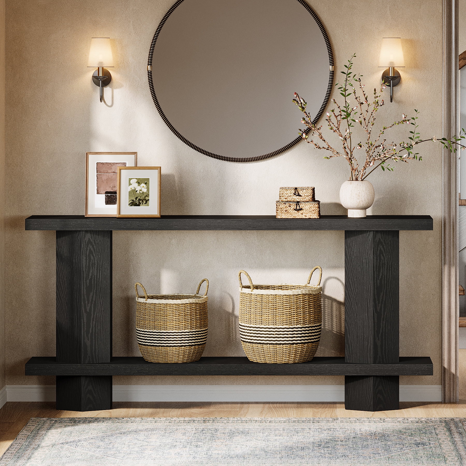 Tribesigns 71-inch Long Console Table for Entryway, Farmhouse Wooden Sofa Table Behind Couch for Living Room, Hallway, Foyer, Black