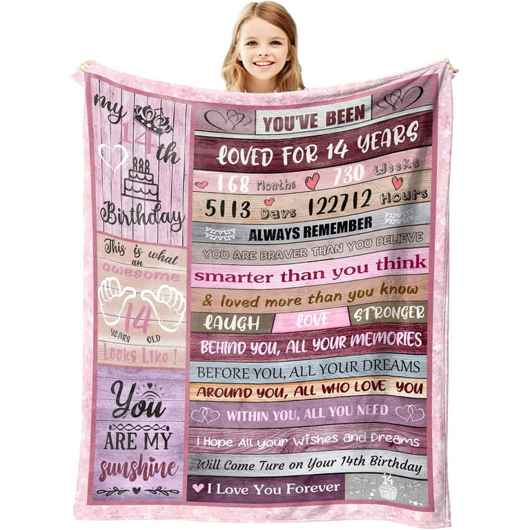14 Year Old Girl Gift Ideas Birthday Gifts for 14 Year Old Girl Happy 14th  Birthday Decorations Gifts for Teen Girls Daughter Sister Granddaughter  Flannel Fleece Throw Blanket 60X50 - Pink 