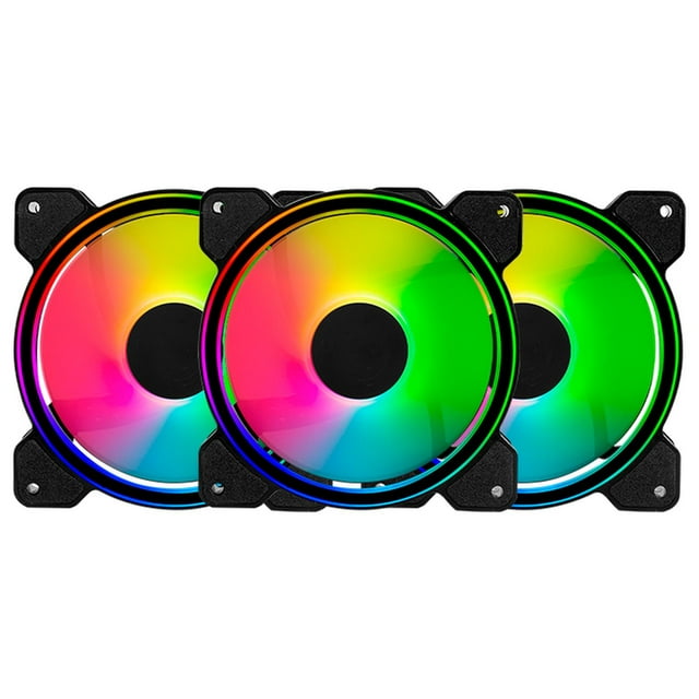 Kit 3 Ventiladores Gamer Balam Rush EOLOX BLAZE EX50K 120mm ARGB Diseño Circular Borde LED Rainbow 1500RPM Negro 3 Pin Controladora BR-937986