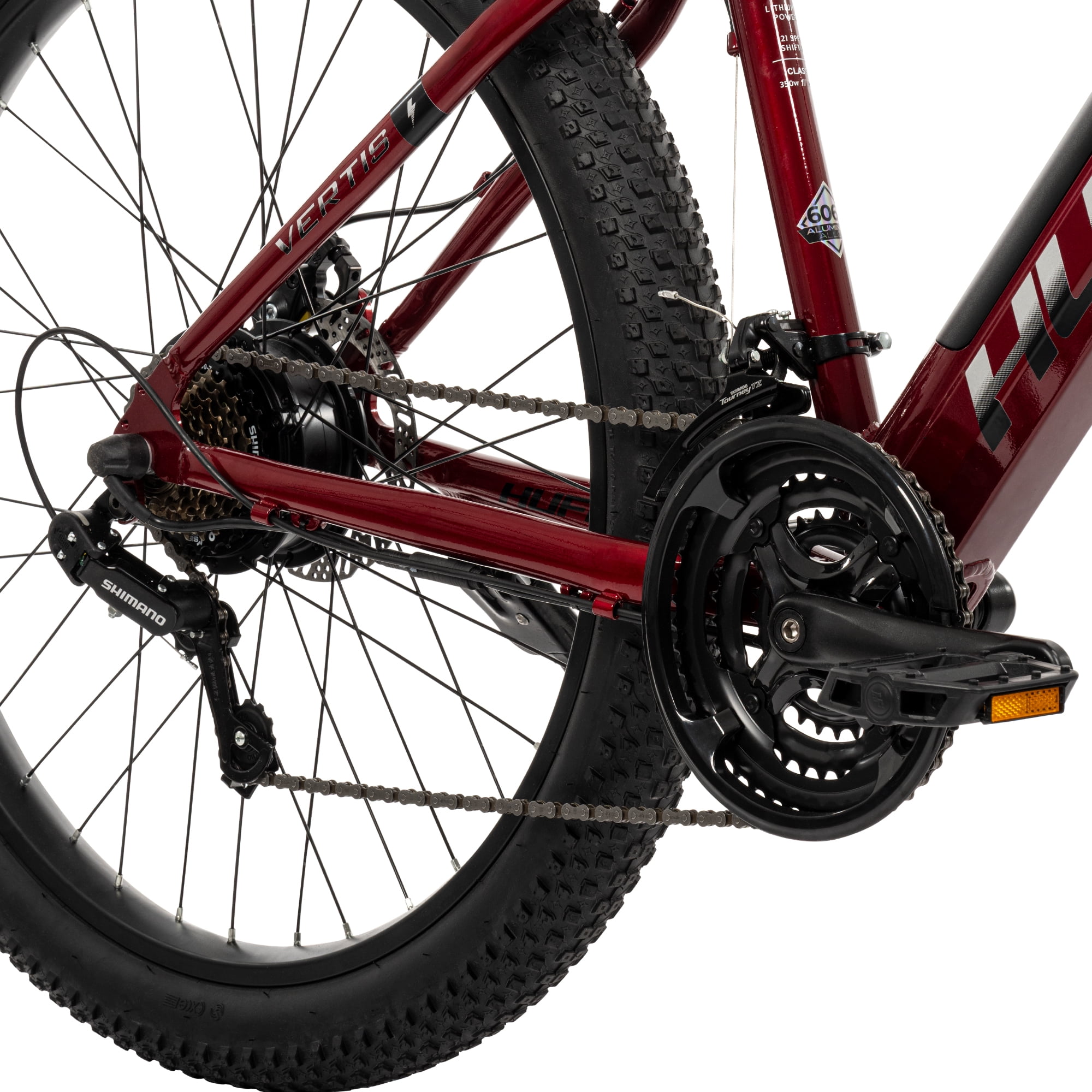 Huffy 27.5" Vertis 36V Electric Mountain Bike, Fits Riders 60"+, Red, Adult, Unisex