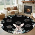 thumbnail image 2 of Round Rug 5ft Area Rug, Easter Bunny Eucalyptus Leaves Area Rugs for Living Room Bedroom, Flowers on Black Floor Mat Non-Slip Non-Shedding Carpet Indoor Accent Rugs, 2 of 9