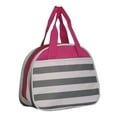 thumbnail image 2 of Fashion Print Insulated Water Resistant Round Small Lunch Cooler or Cosmetic Tote Bag Grey Stripe with Pink Trim, 2 of 3