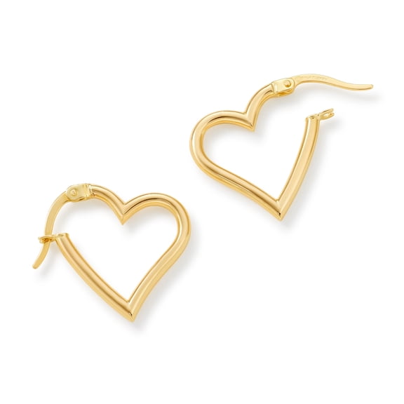 Real Gold Heart Hoop Earrings for Women – High-Polish Fancy Heart-Shaped Hoops in 14K Gold