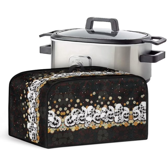Slow Cooker Dust Cover Kitchen Appliances Cover Dust Covers for Kitchen Appliances with Mesh Pocket and Handy Handle Shield Your Kitchen Appliances, Skull Daisy, CZA64
