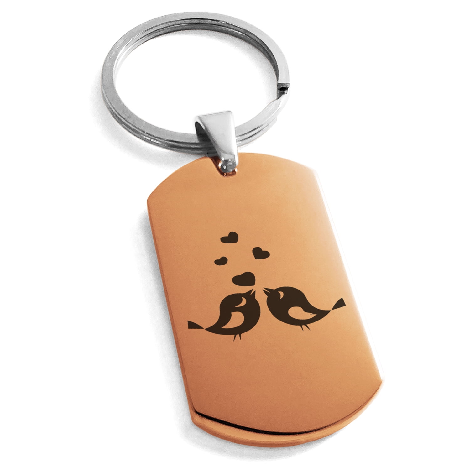 Tioneer Stainless Steel Lovebirds Heart Engraved Dog Tag Keychain